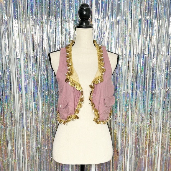Vintage Tops - Vintage Eclectic Pink Gold Gypsy Handmade Vest Large Boho